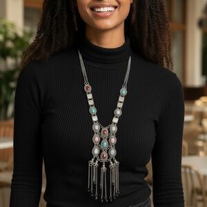 Vintage Long Necklace With Colorful Beads